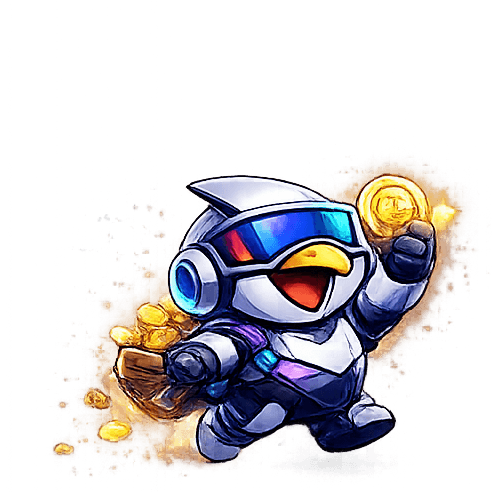 Corbsy mascot holding a gold coin.