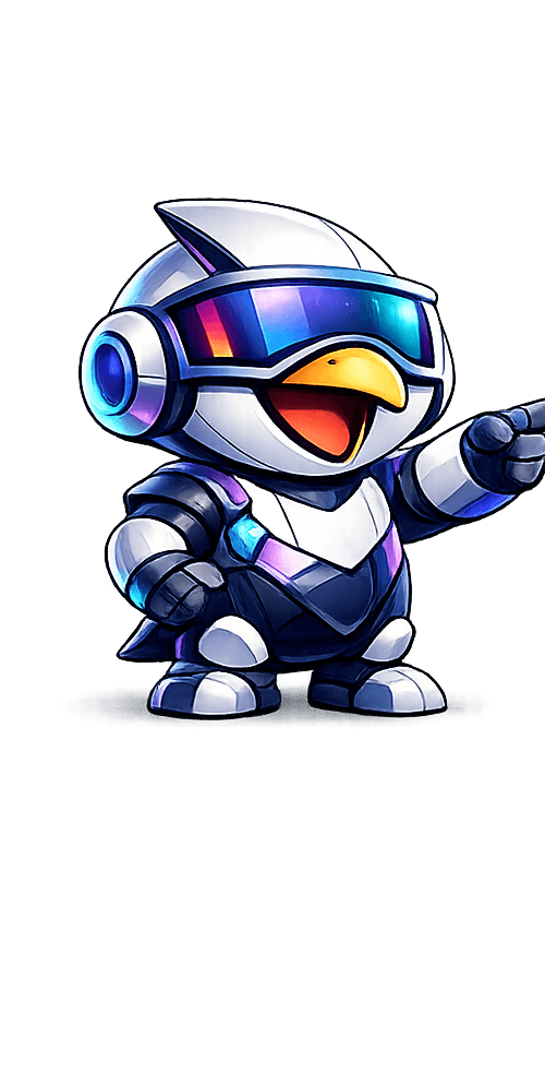 Corbsy mascot — a friendly white character with an iridescent visor, pointing forward.